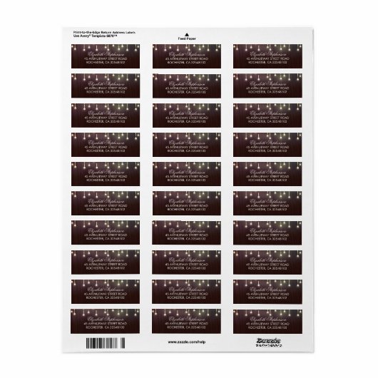 Rustieke Bourgogne hout en String Lights Etiket (Full Sheet)