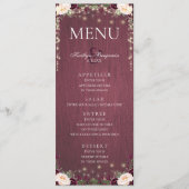 Rustieke Bourgogne Hout & String Lights Bruiloft M Menu (Voorkant)