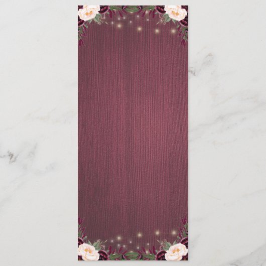 Rustieke Bourgogne Hout & String Lights Bruiloft M Menu (Achterkant)