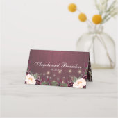 Rustieke Bourgogne Hout & String Lights Bruiloft Plaatskaartje (Achterkant)