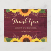Rustieke Bourgogne hout zonnebloem bruiloft dank u Briefkaart (Voorkant)