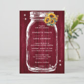 Rustieke Bourgogne Hout Zonnebloem Mason Jar Bruil Kaart (Staand voorkant)