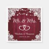 Rustieke Bourgogne Houten Kant String Lights Bruil Servet (Voorkant)