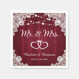 Rustieke Bourgogne Houten Kant String Lights Bruil Servet