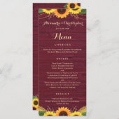 Rustieke Bourgogne Houten Lichten Kant Zonnebloem  Menu (Voorkant / Achterkant)