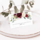 Rustieke Bourgogne Ivoor Bloemen Huwelijk Naam Plaatskaartje