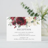 Rustieke Bourgogne Ivoor Floral bruiloft receptie Informatiekaartje (Staand voorkant)