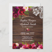 Rustieke Bourgogne Lace Floral | Barn Wood Wedding Kaart (Voorkant)