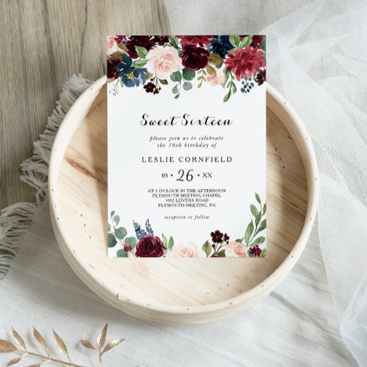 Rustieke Bourgogne Lief Zestien Verjaardagsfeest Kaart