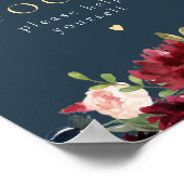 Rustieke Bourgogne & Marine Blauw Bloemen Eten Taf Poster (Hoek)