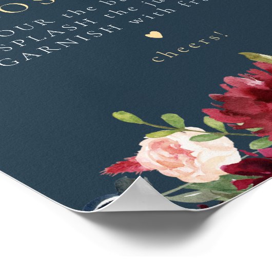 Rustieke Bourgogne & Marine Blauw Bloemen Mimosa B Poster (Hoek)