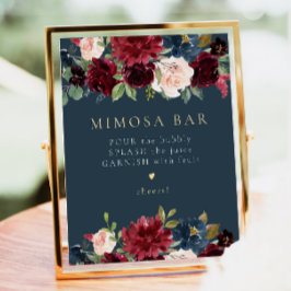 Rustieke Bourgogne & Marine Blauw Bloemen Mimosa B Poster