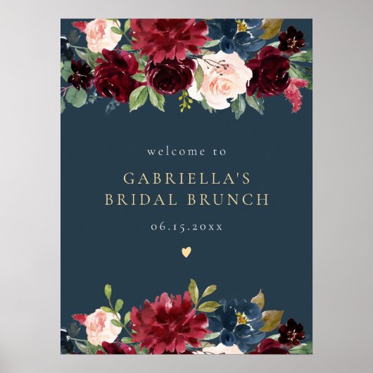 Rustieke Bourgogne Marine Bloemen Bridal Brunch We Poster (Voorkant)