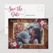 Rustieke Bourgogne Marine Bloemen Foto Save the Da Aankondigingskaart (Voorkant / Achterkant)