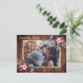 Rustieke Bourgogne Marine Bloemen Foto Save the Da Aankondigingskaart (Staand voorkant)