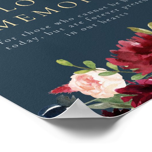 Rustieke Bourgogne Marine Bloemen in liefdevolle h Poster (Hoek)