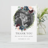 Rustieke Bourgogne Marine Blush Bloemen Bruiloft F Bedankkaart (Staand voorkant)