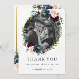 Rustieke Bourgogne Marine Blush Bloemen Bruiloft F Bedankkaart