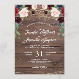 Rustieke Bourgogne Marsala Bloemen bruiloft uitnod Kaart