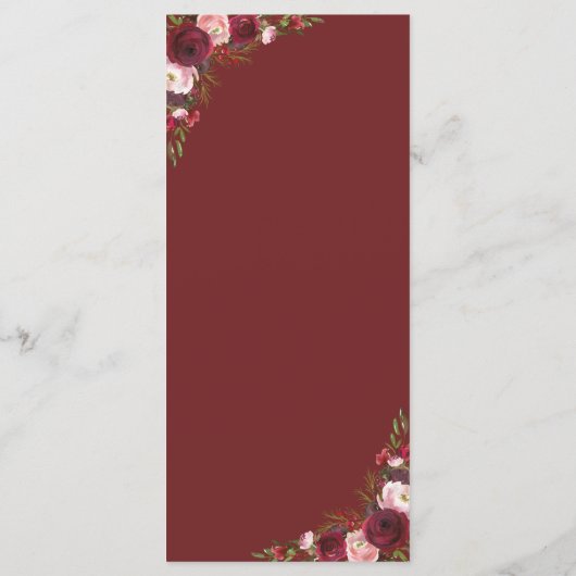 Rustieke Bourgogne Marsala Blush Bruiloft Menu (Achterkant)