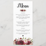 Rustieke Bourgogne Marsala Blush Bruiloft Menu<br><div class="desc">Elegante bloemenmenukaarten met een klassieke witte achtergrond aan de voorzijde, een reeks marsala rood, bordeaux en blush roze waterverf bloembloemen, en een menu-sjabloon.==================================================================================== voor verdere personalisatie, klik op de knop "Customize it" om deze sjabloon aan te passen Alle tekststijlen, kleuren en formaten kunnen worden aangepast aan uw behoeften. U vindt...</div>