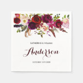 Rustieke Bourgogne Marsala Chic Bloemen Bruiloft Servet (Voorkant)