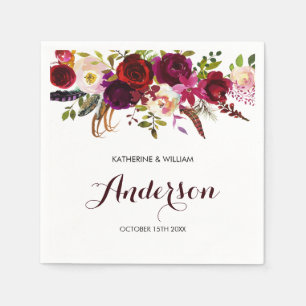 Rustieke Bourgogne Marsala Chic Bloemen Bruiloft Servet