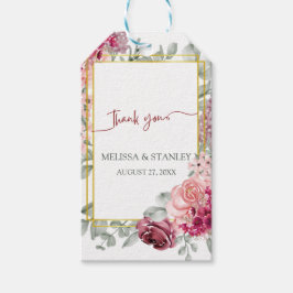 Rustieke Bourgogne Marsala en roze bloemenbruiloft Cadeaulabel