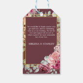 Rustieke Bourgogne Marsala en roze bloemenbruiloft Cadeaulabel (Achterkant)