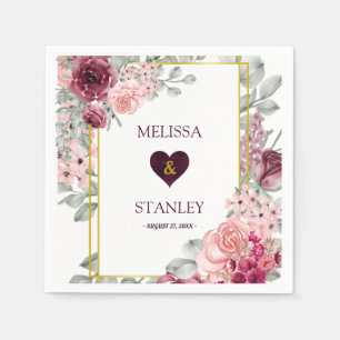 Rustieke Bourgogne Marsala en roze bloemenbruiloft Servet