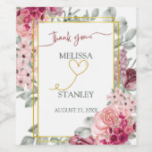 Rustieke Bourgogne Marsala en roze bloemenbruiloft Wijn Etiket (Enkel label)