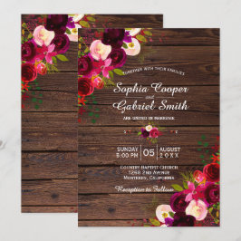Rustieke Bourgogne Marsala Floral | Barn Wood Wedd Kaart