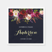 Rustieke Bourgogne Marsala Navy Bloemenbruiloft Servetten (Voorkant)