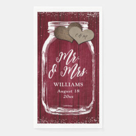 Rustieke Bourgogne Mason Jar Wood Mr & Mrs Wedding Servet
