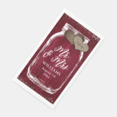 Rustieke Bourgogne Mason Jar Wood Mr & Mrs Wedding Servet (Hoek)