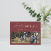 Rustieke Bourgogne Modern 2 Foto Kerstmis Feestdagenkaart (Staand voorkant)