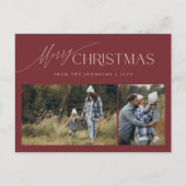 Rustieke Bourgogne Modern 2 Foto Kerstmis Feestdagenkaart (Voorkant)