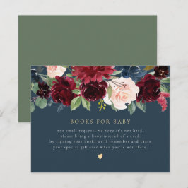 Rustieke Bourgogne & Navy Bloemen Boeken voor Baby Kaart