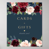 Rustieke Bourgogne & Navy Bloemen Kaarten en gesch Poster (Voorkant)