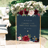 Rustieke Bourgogne Navy Bloemen Verjaardagsfeestje Poster