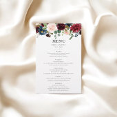 Rustieke Bourgogne Navy Blue Floral Wedding Menu