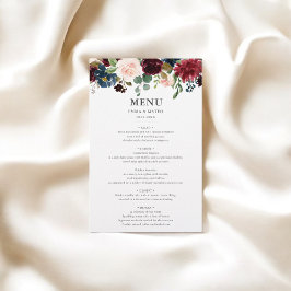 Rustieke Bourgogne Navy Blue Floral Wedding Menu