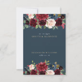 Rustieke Bourgogne & Navy Blue Gast Naam Plaats Ka Kaart (Voorkant)