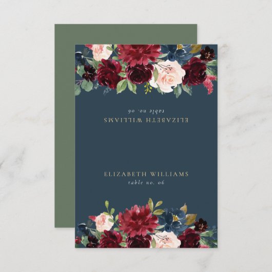 Rustieke Bourgogne & Navy Blue Gast Naam Plaats Ka Kaart (Voorkant / Achterkant)