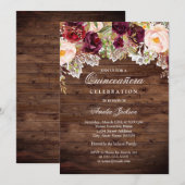 Rustieke Bourgogne Perzik Bloemen Quinceanera Kaart (Voorkant / Achterkant)