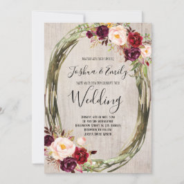 Rustieke Bourgogne Pioenbloem bruiloft uitnodiging