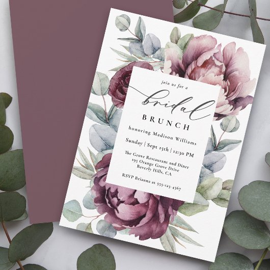 Rustieke Bourgogne Pruim Bloemen Bridal Brunch Kaart