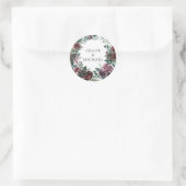 Rustieke Bourgogne Rode Bloemen Bruiloft Envelope  Ronde Sticker (Tas)