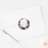 Rustieke Bourgogne Rode Bloemen Bruiloft Envelope  Ronde Sticker (Envelop)