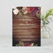 Rustieke Bourgogne Rode Bloemen Huwelijksuitnodigi Kaart (Staand voorkant)